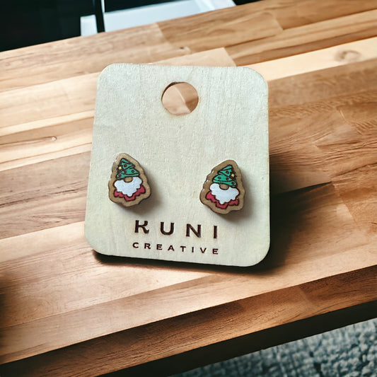 Gnomies Christmas Tree Hat Stud Earrings