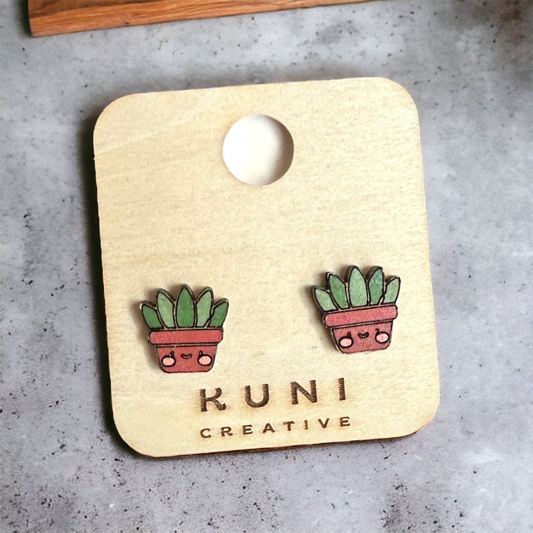 Cute Succulent Planter Stud Earrings