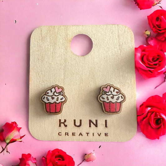 Valentines Cupcake Stud Earrings