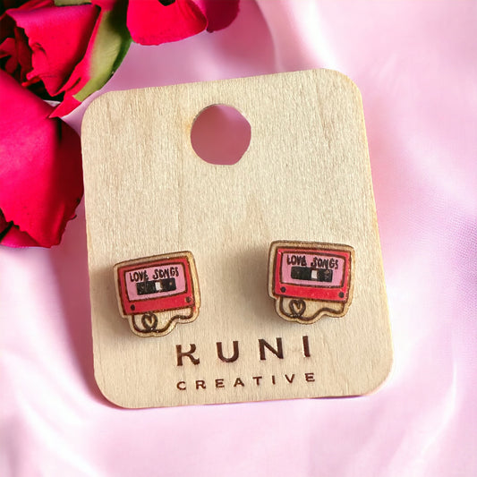 Valentines Love Song Cassette Stud Earrings